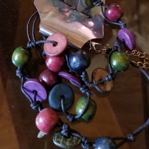 Wooden button necklace and earrings